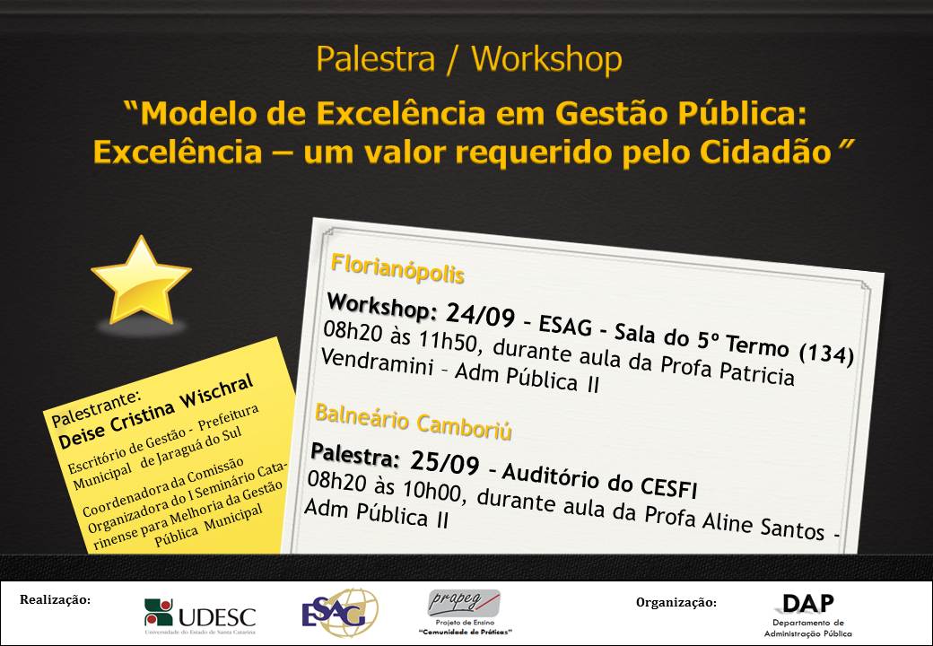 Convite à comunidade acadêmica: palestra/workshop “Modelo de Excelência em  Gestão Pública” | Administração Pública